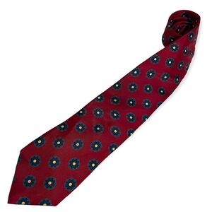 Lands’ End 100% Silk Tie Red Flower Daisy Print Classic Pointed Mens